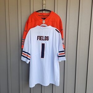 TWO Justin Fields #1 Nike Chicago Bears Mens Orange And White Football XXXL